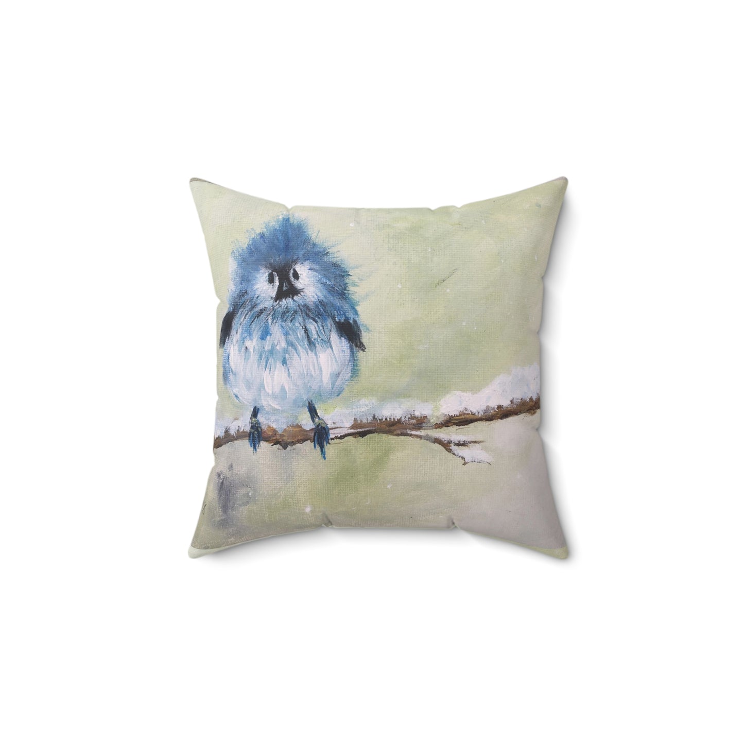 Fat Fluffy Mountain Bluebird Chick Indoor Spun Polyester Square Pillow