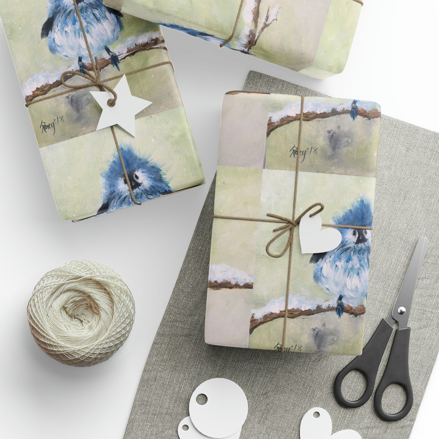 Fluffy Mountain Bluebird Chick in Snow (3 Sizes) Wrapping Papers