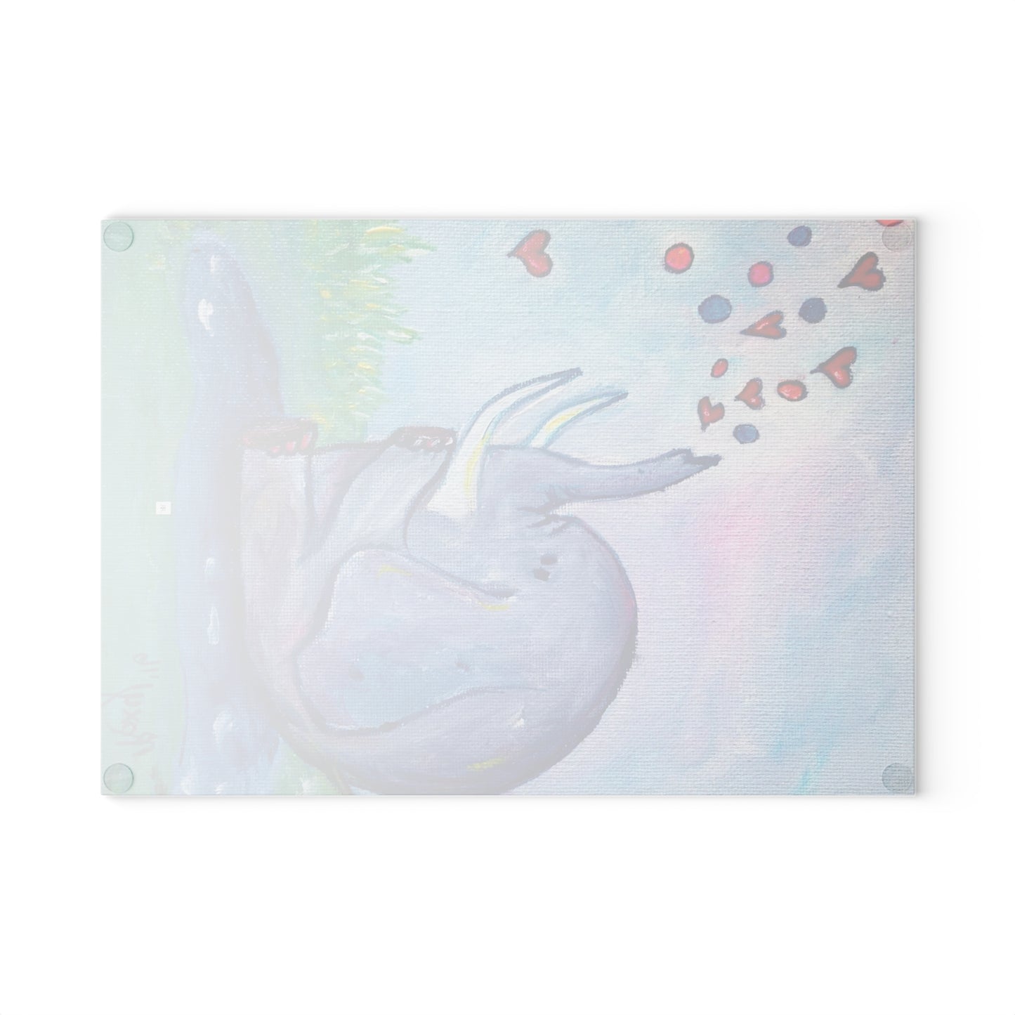 Whimsical Elephant blowing Heart Bubbles Glass Cutting Board