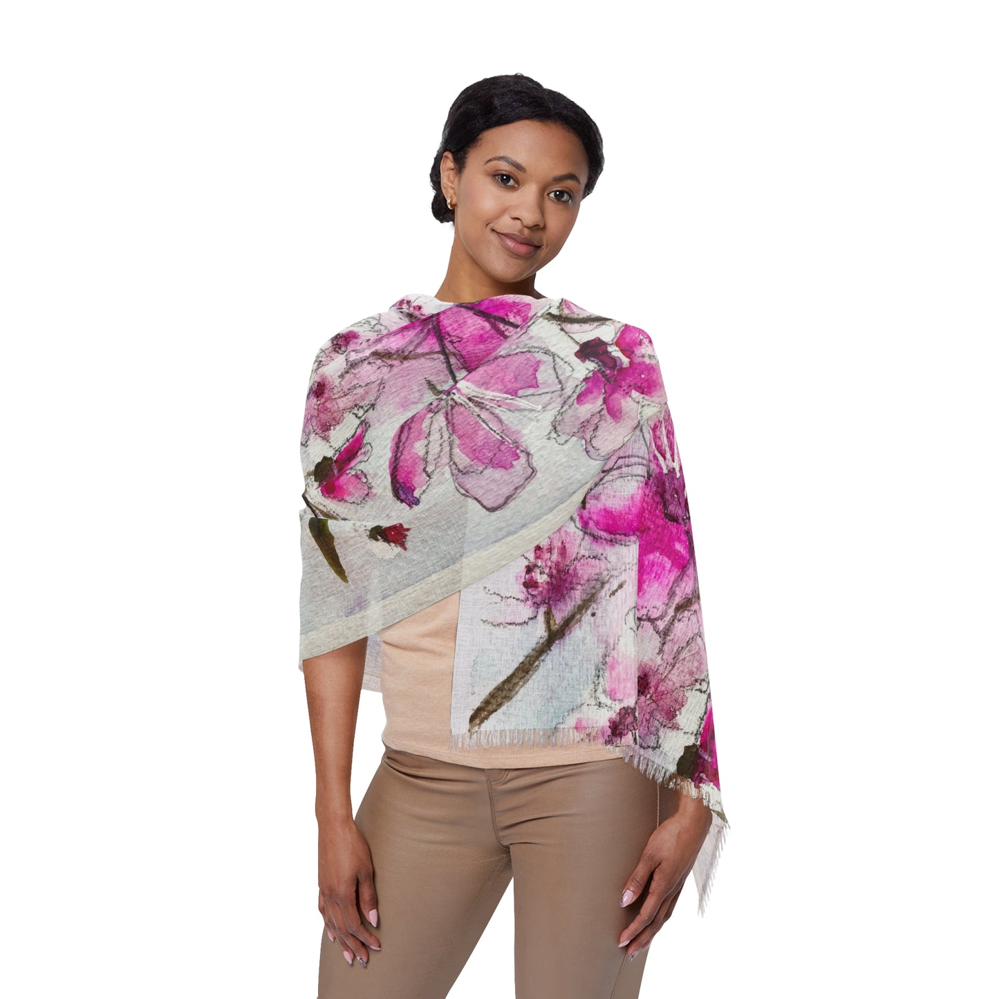 Colorful Scarf — Artistic Lightweight Neck Wrap- Cherry Blossoms