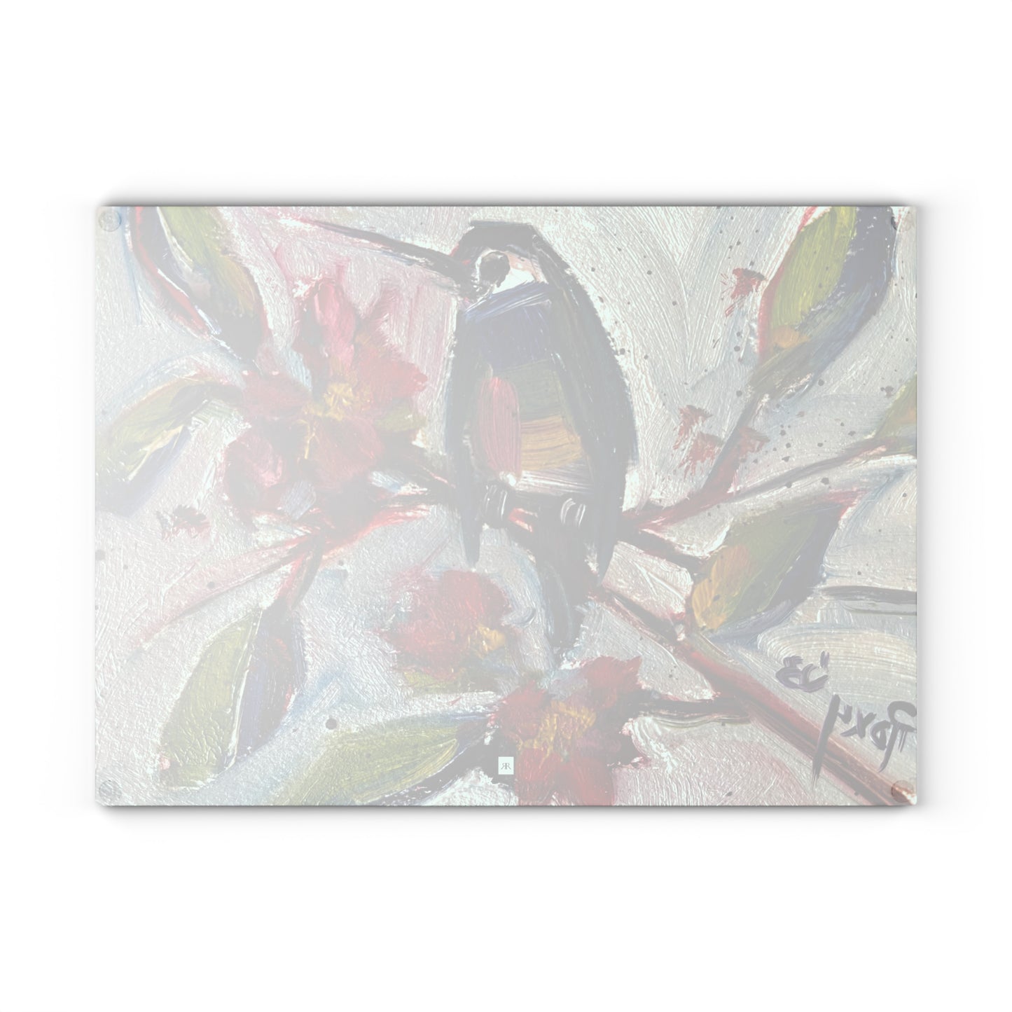 Hummingbird in Late Blooms Glass Cutting Board