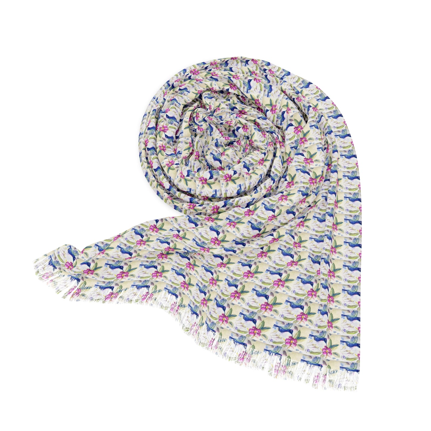 Colorful Scarf — Artistic Lightweight Neck Wrap- Hummingbird in Spring