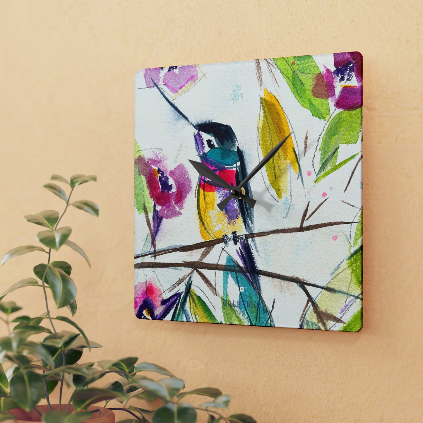 Horloge murale en acrylique perche colibri 