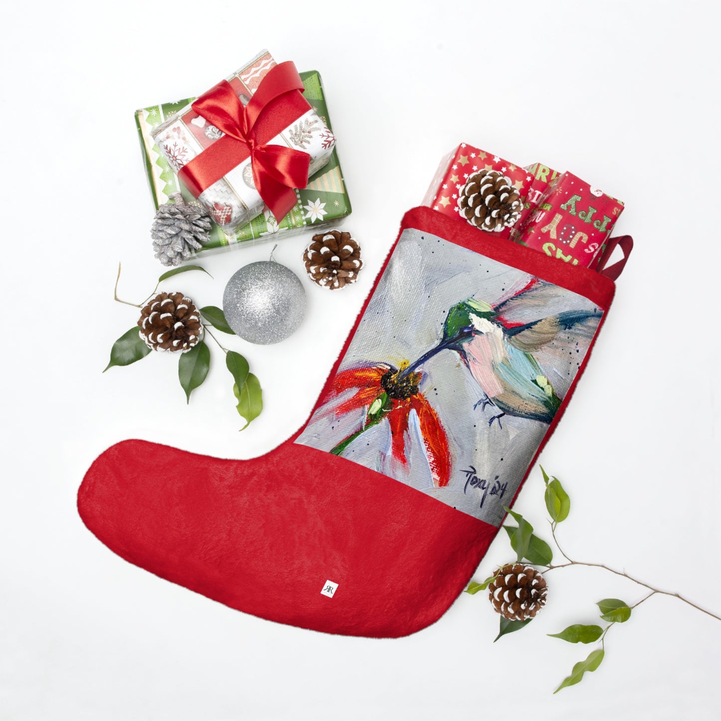 Hummingbird at a Cone Flower Christmas Stocking