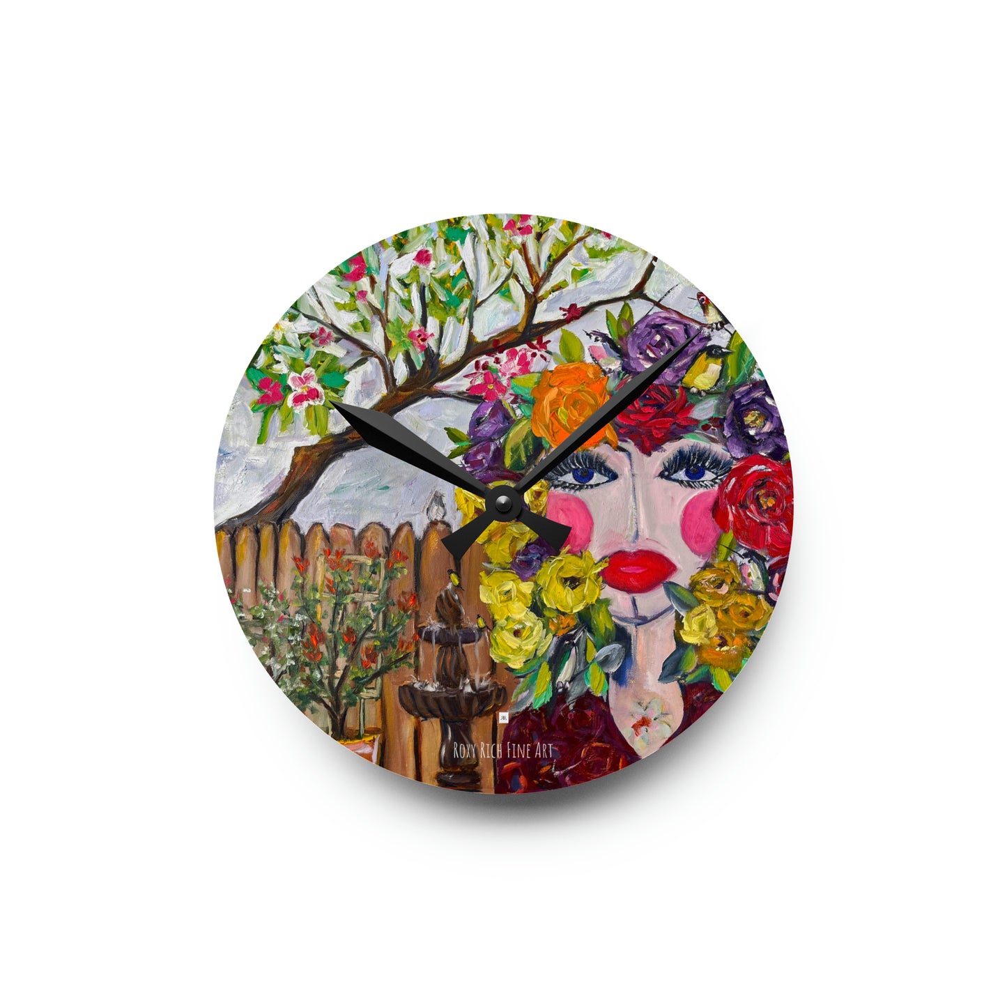 Horloge murale en acrylique oiseaux et fleurs