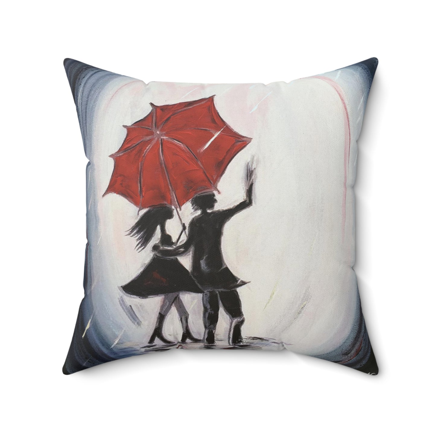 Walking in the Rain (Romantic Couple) Indoor Spun Polyester Square Pillow