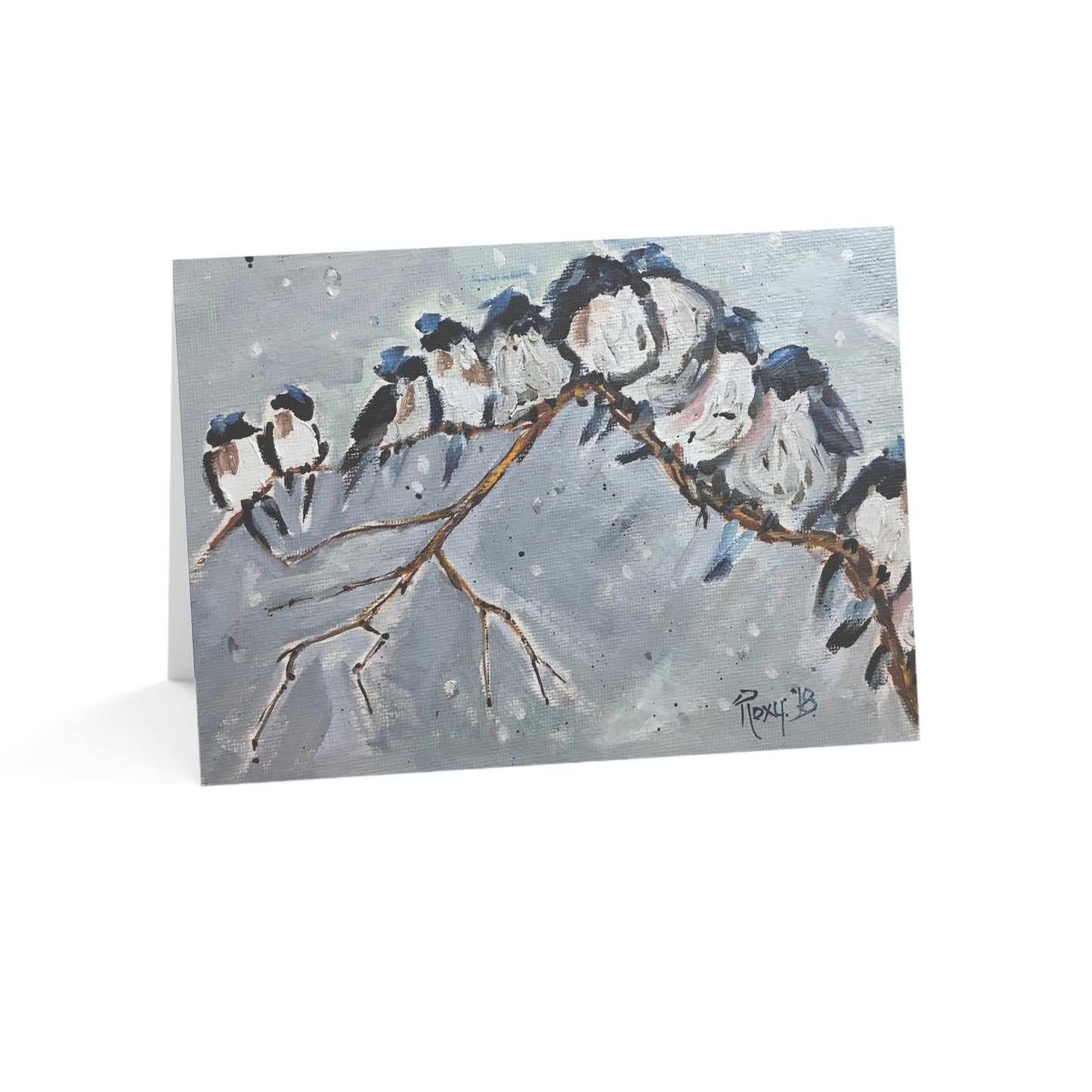 Group Hug Family of Wrens in the Snow Greeting Cards