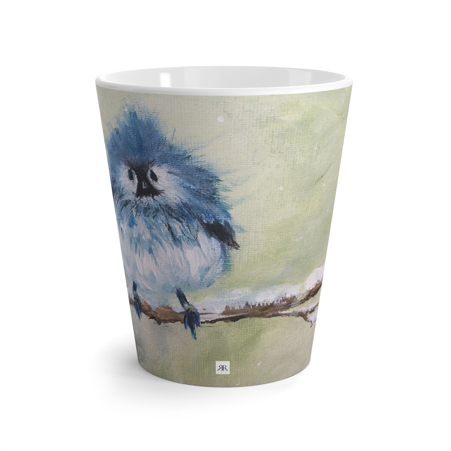 Mug - Fluffy Fat Mountain Bluebird perched on a Snowy Branch-Made in and Ships from USA