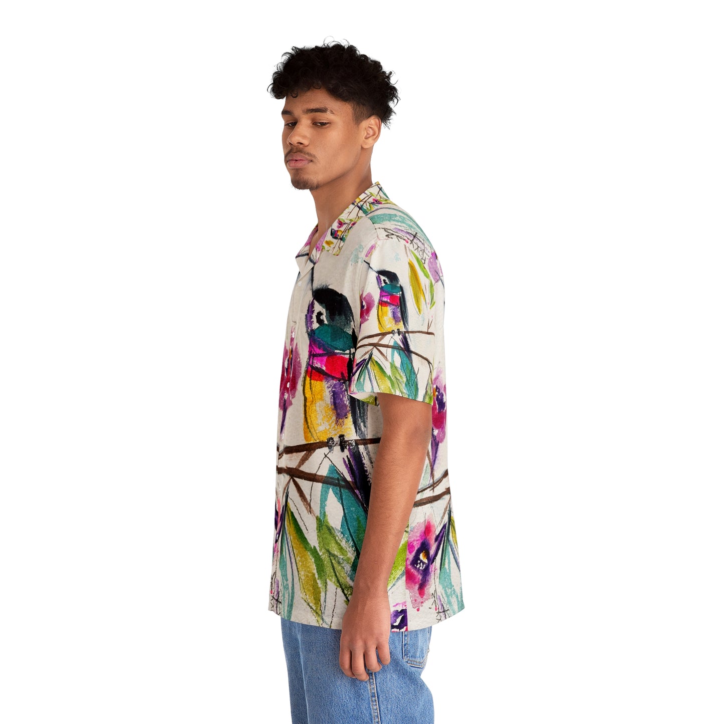 Pretty Perch Whimsical Hummingbird Men's Hawaiian Shirt