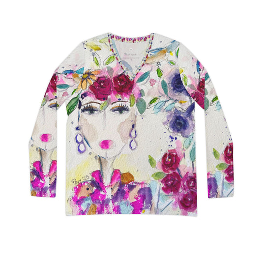 Long Sleeve Shirt- Haute Couture Hummingbird- V-neck Women's