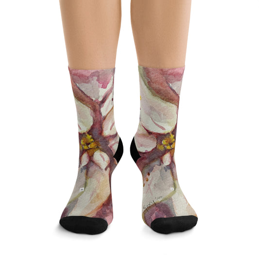 Calcetines con flores de pascua blancas