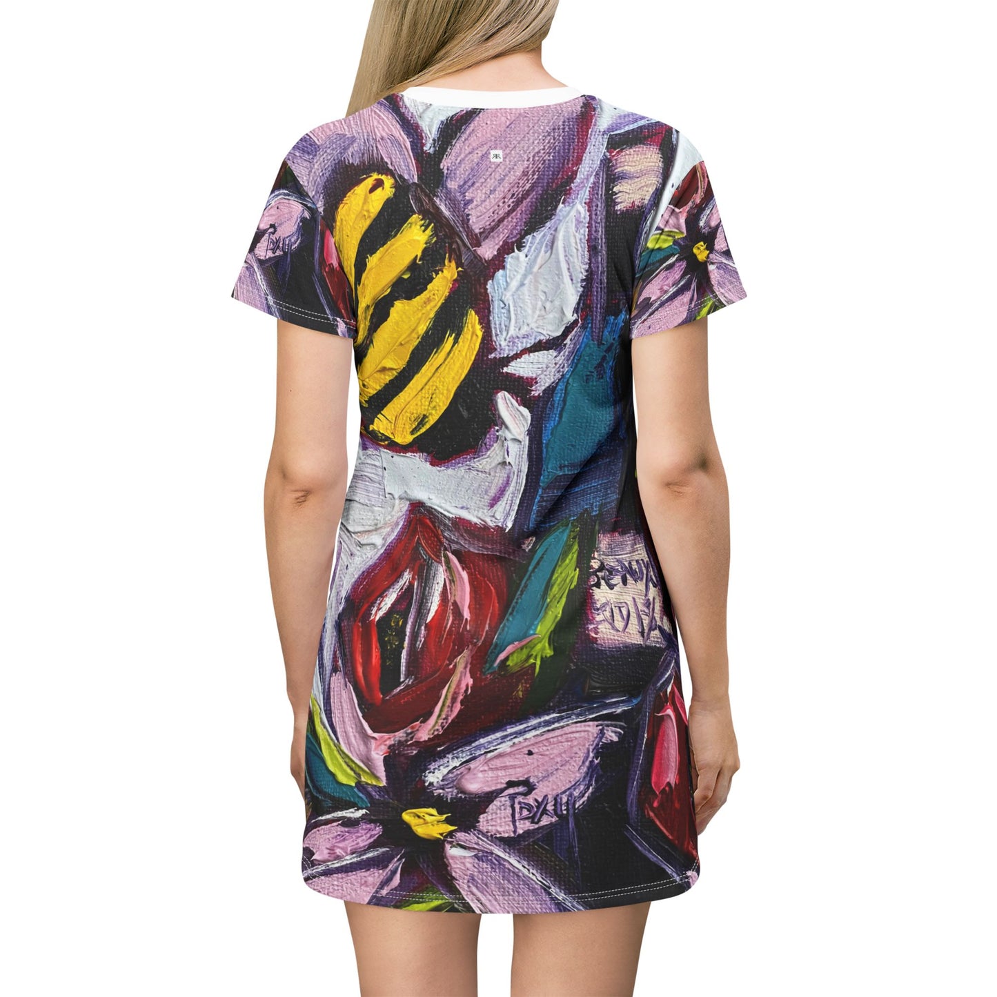 T-Shirt Dress (AOP)-Bee Happy-Bee Wine and Roses