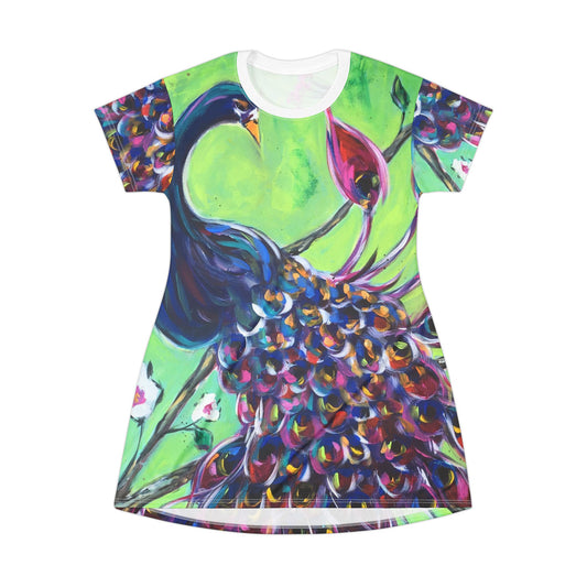 T-Shirt Dress (AOP)-Royal Plumage- Peacock