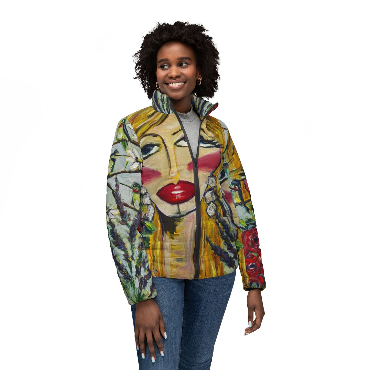 Women's Puffer Jacket - Roxy Rich Fine Art Design-Hummingbird Lady