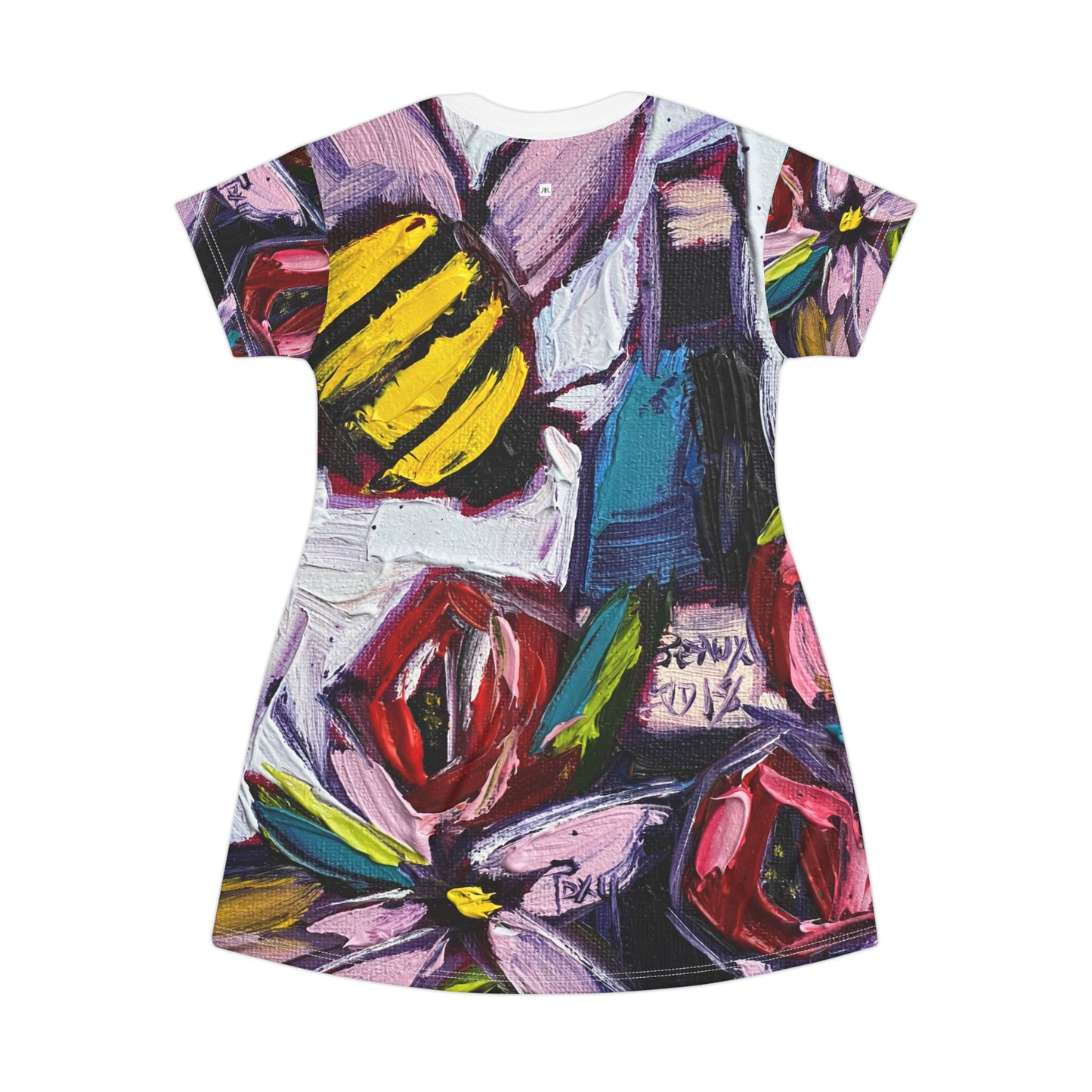 T-Shirt Dress (AOP)-Bee Happy-Bee Wine and Roses