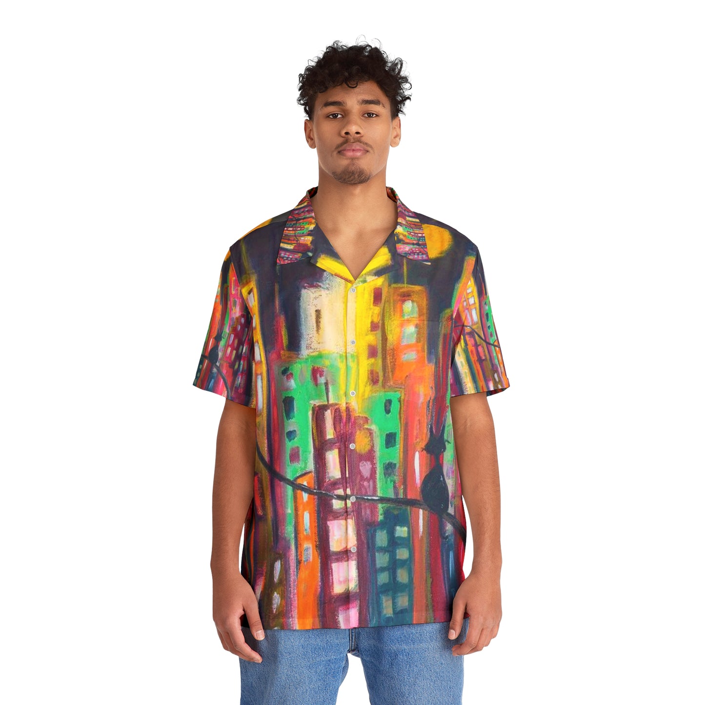 Rascacielos (Ciudad con un gatito) Camisa hawaiana para hombre