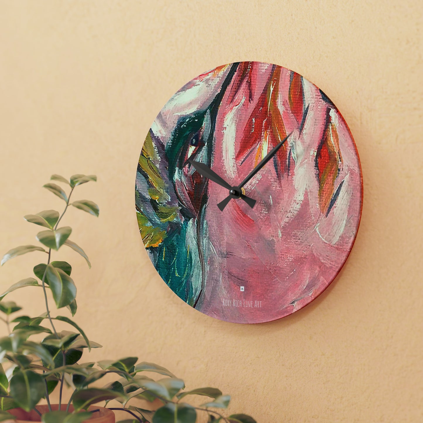 Hummingbird in Honeysuckle Acrylic Wall Clock