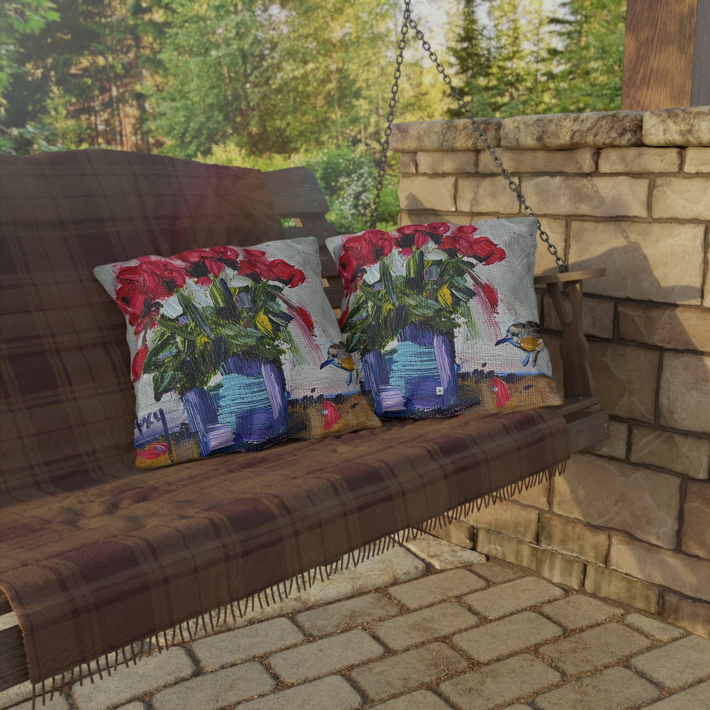 Cyclamen and a Wren Outdoor Pillows