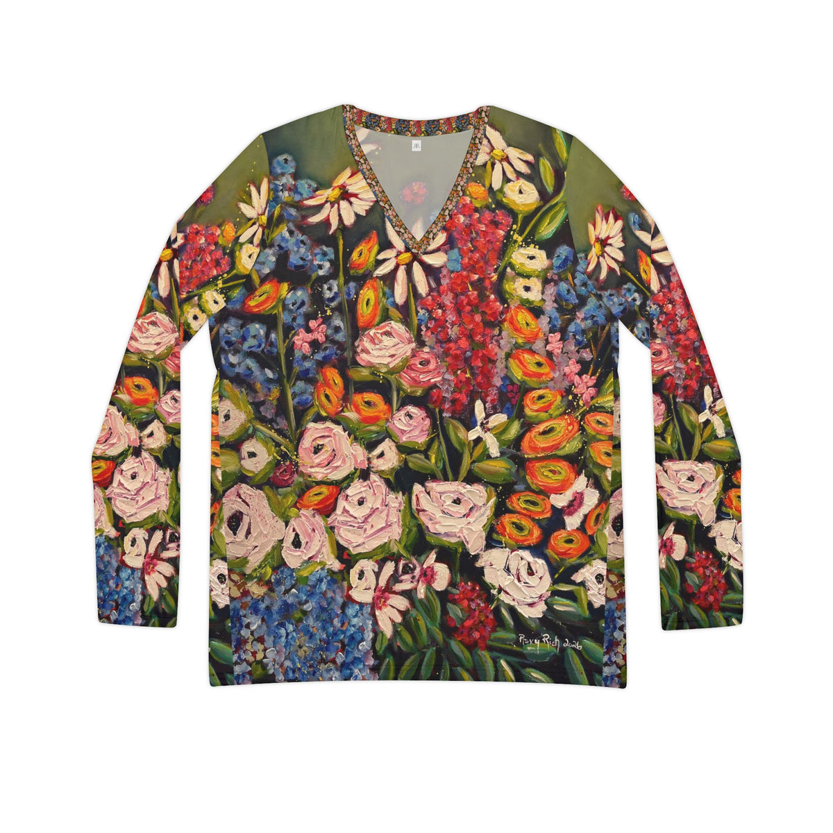 Women's Long Sleeve V-neck Shirt -Moonlight Meadow