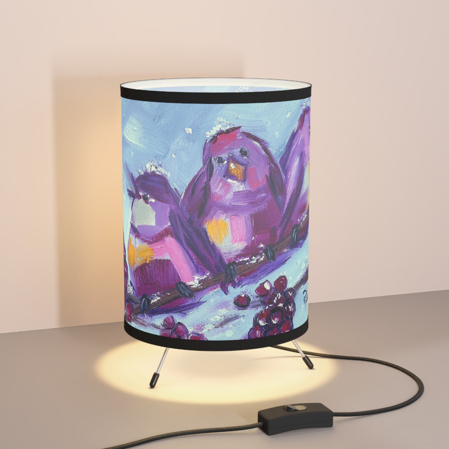 Tripod Lamp-Three Chirpy Winter Birds