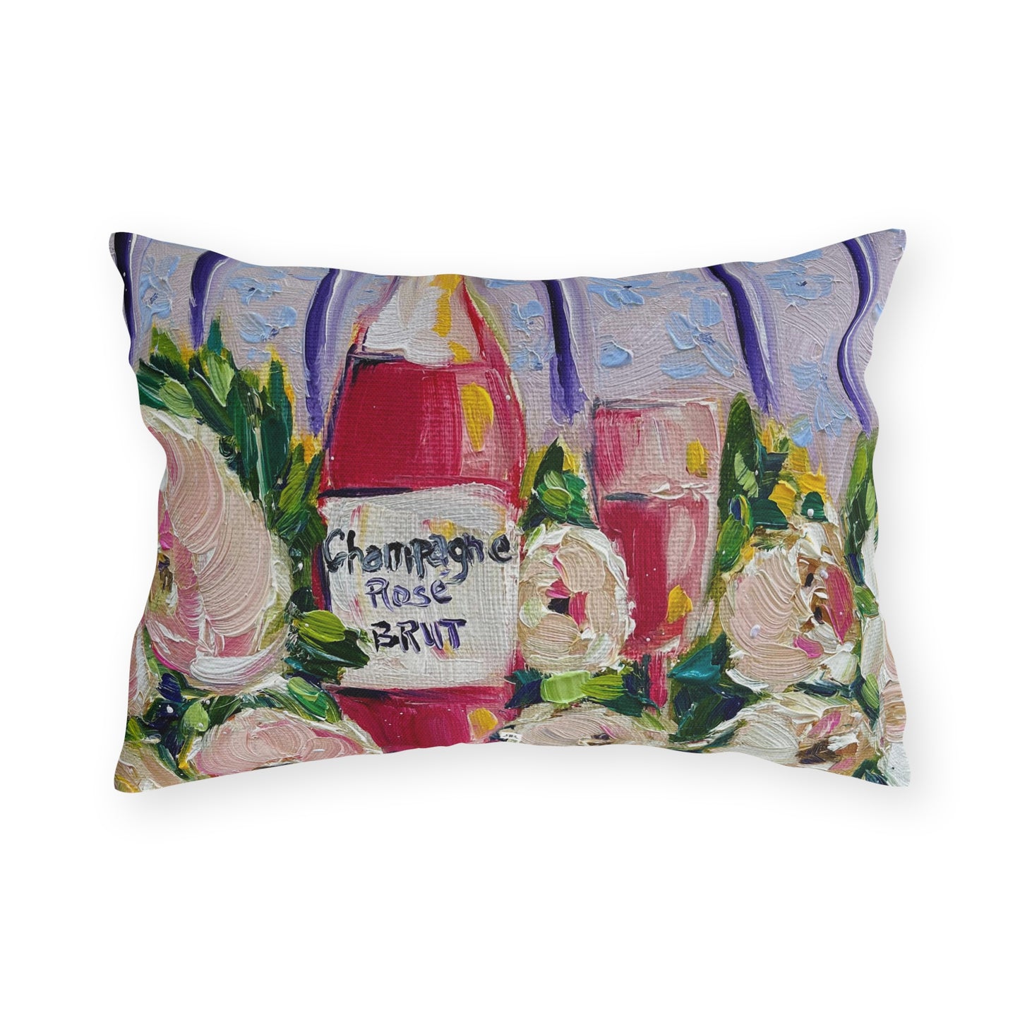 Pink Champagne and Peonies Outdoor Pillows
