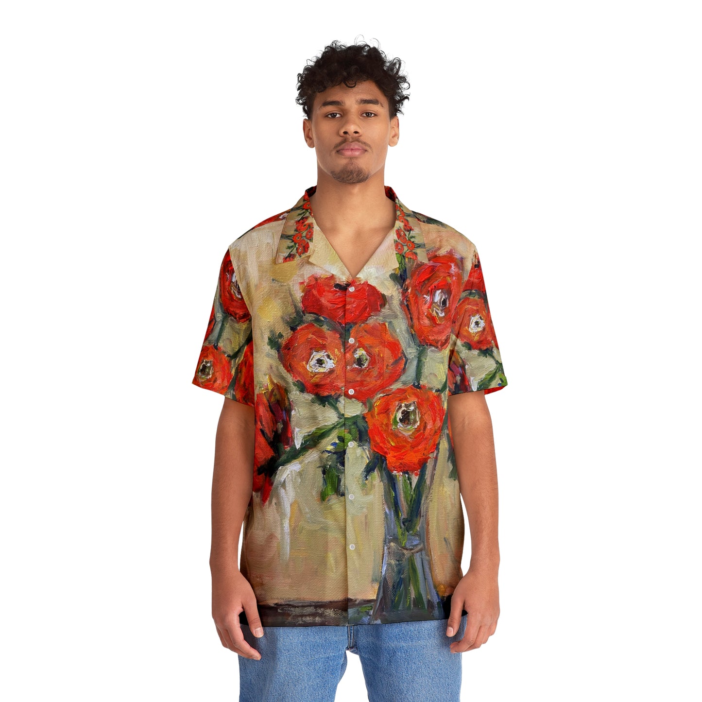 Orange Ranunculas Men's Hawaiian Shirt