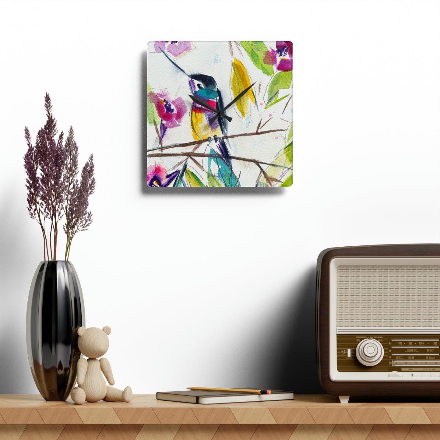 Hummingbird Perch Acrylic Wall Clock