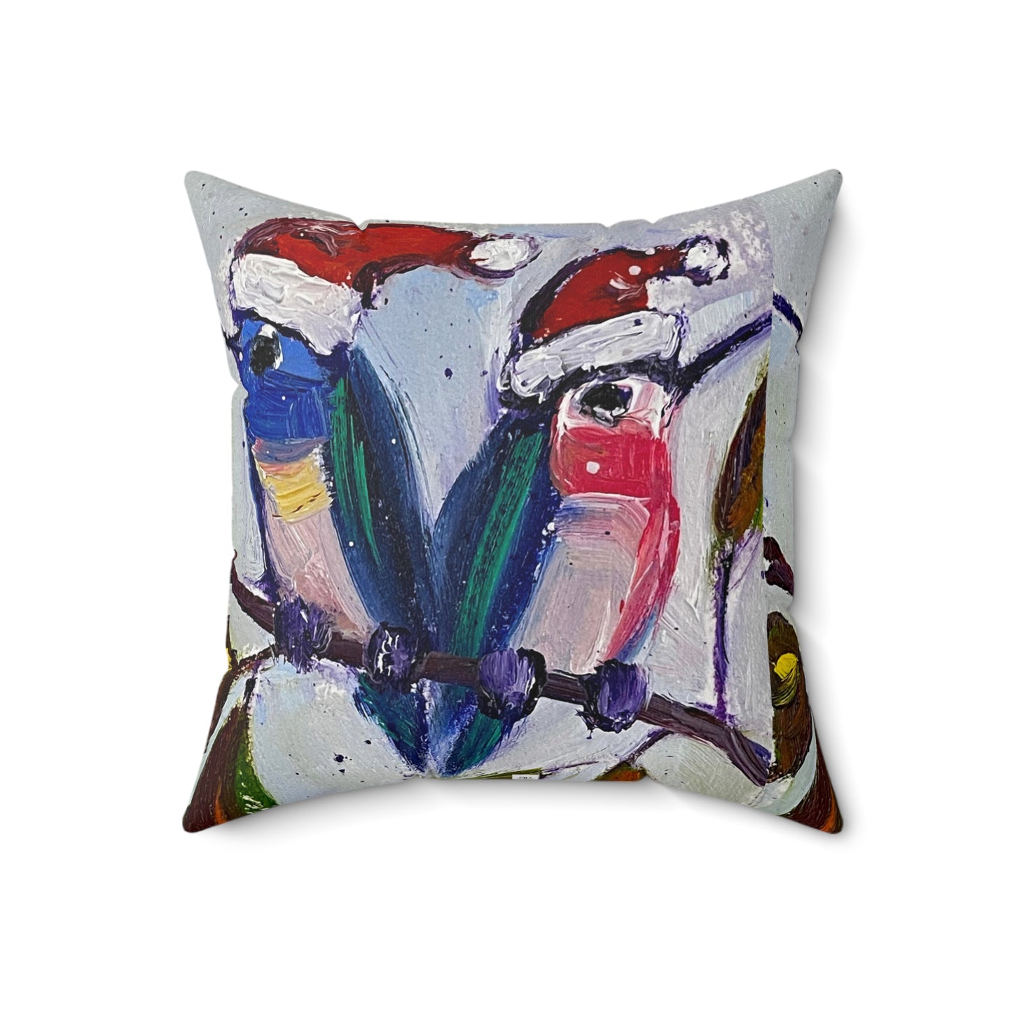 Holiday Hummingbirds Indoor Spun Polyester Square Pillow