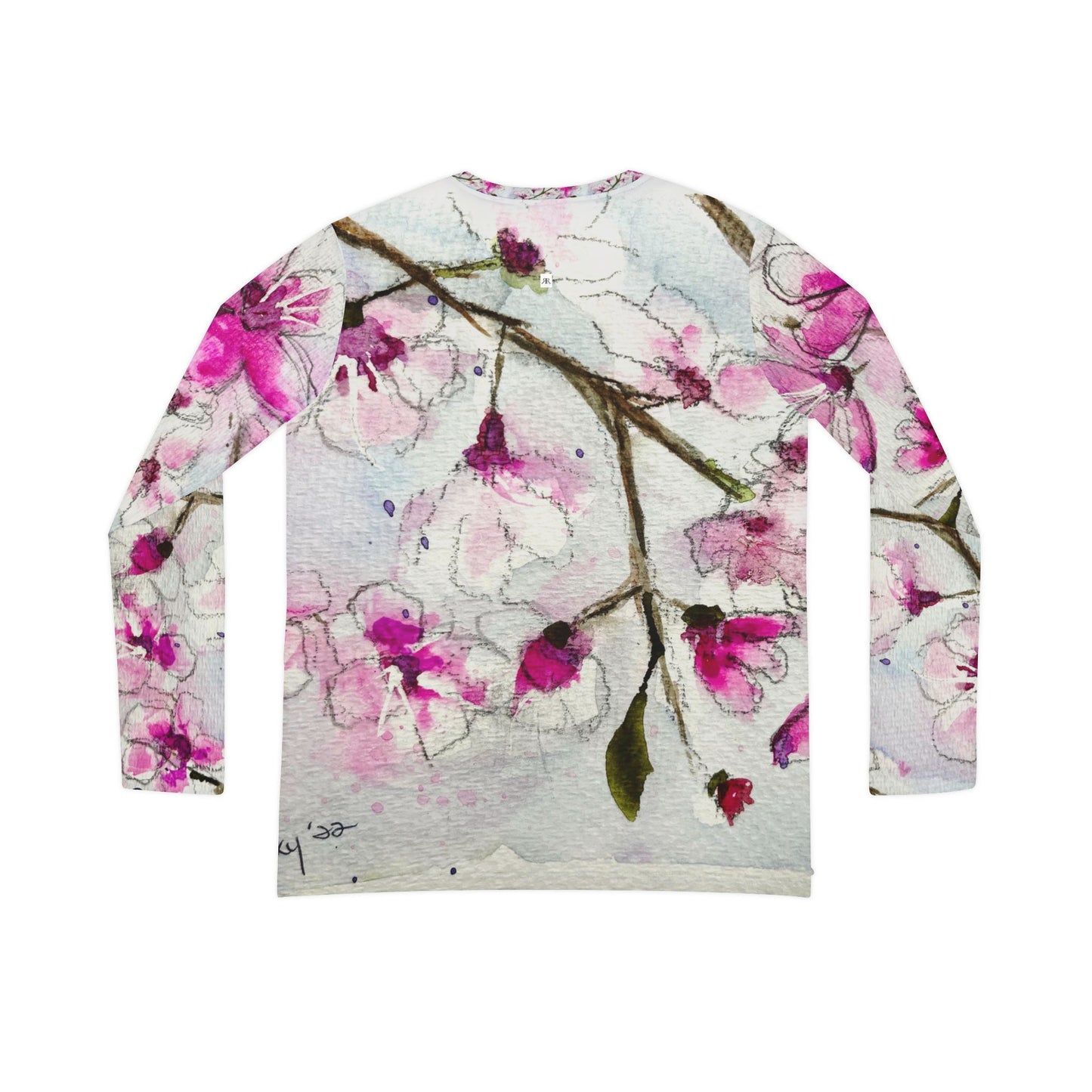 Long Sleeve Shirt-Watercolor Cherry Blossoms- V-neck Women's