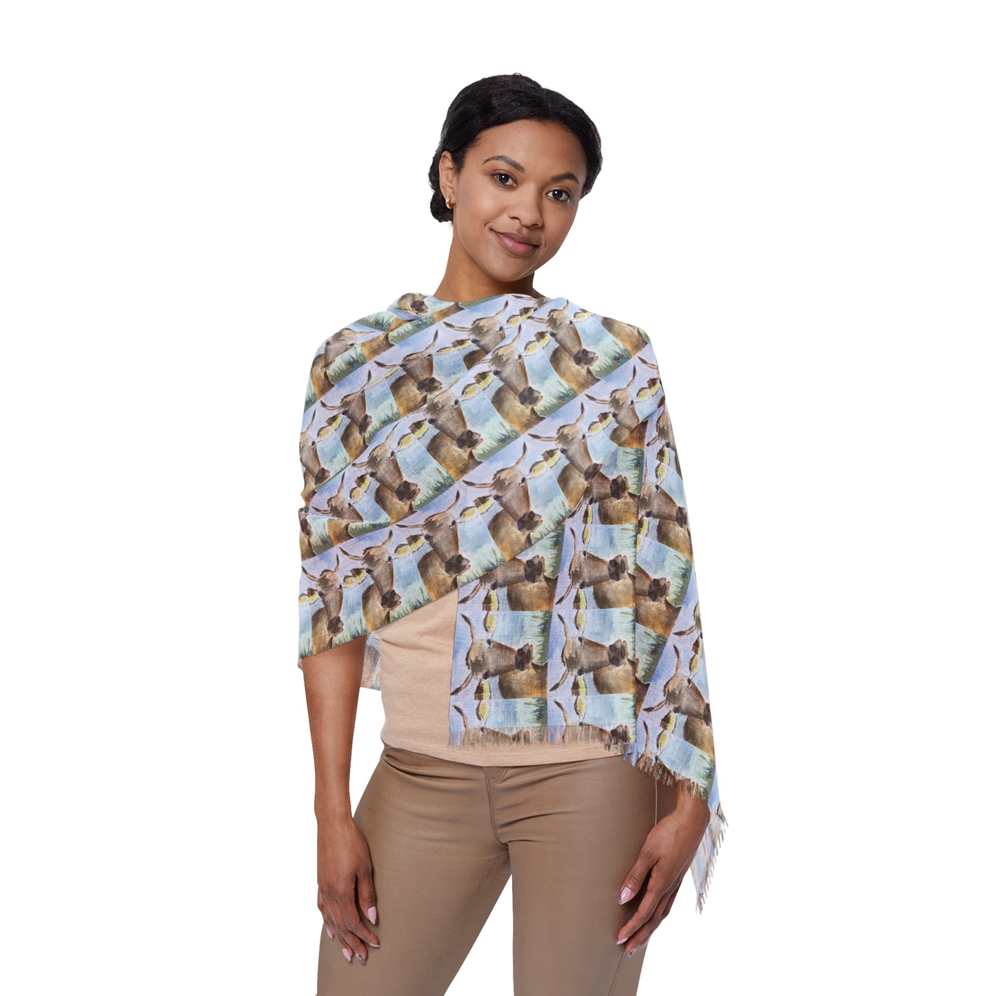 Colorful Scarf — Artistic Lightweight Neck Wrap- Sunshine Cow -Adorable Cow Horns