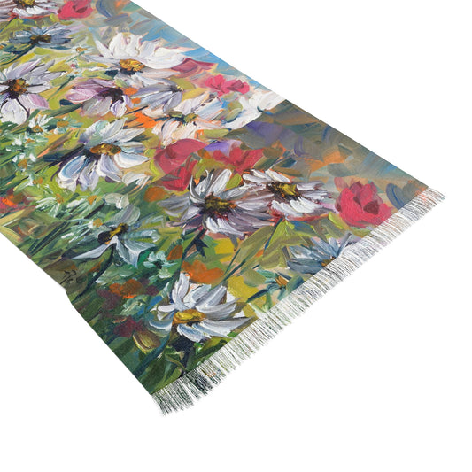 Colorful Scarf — Artistic Lightweight Neck Wrap- Abstract Daisies