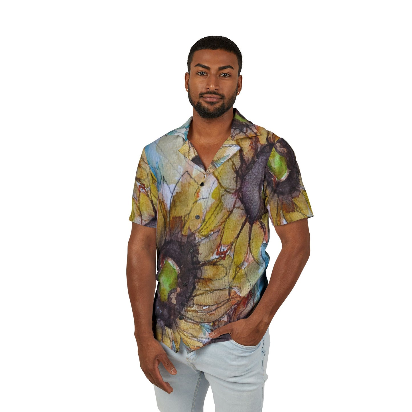 Men's Hawaiian Camp Shirt - Sunflowers by Roxy Rich