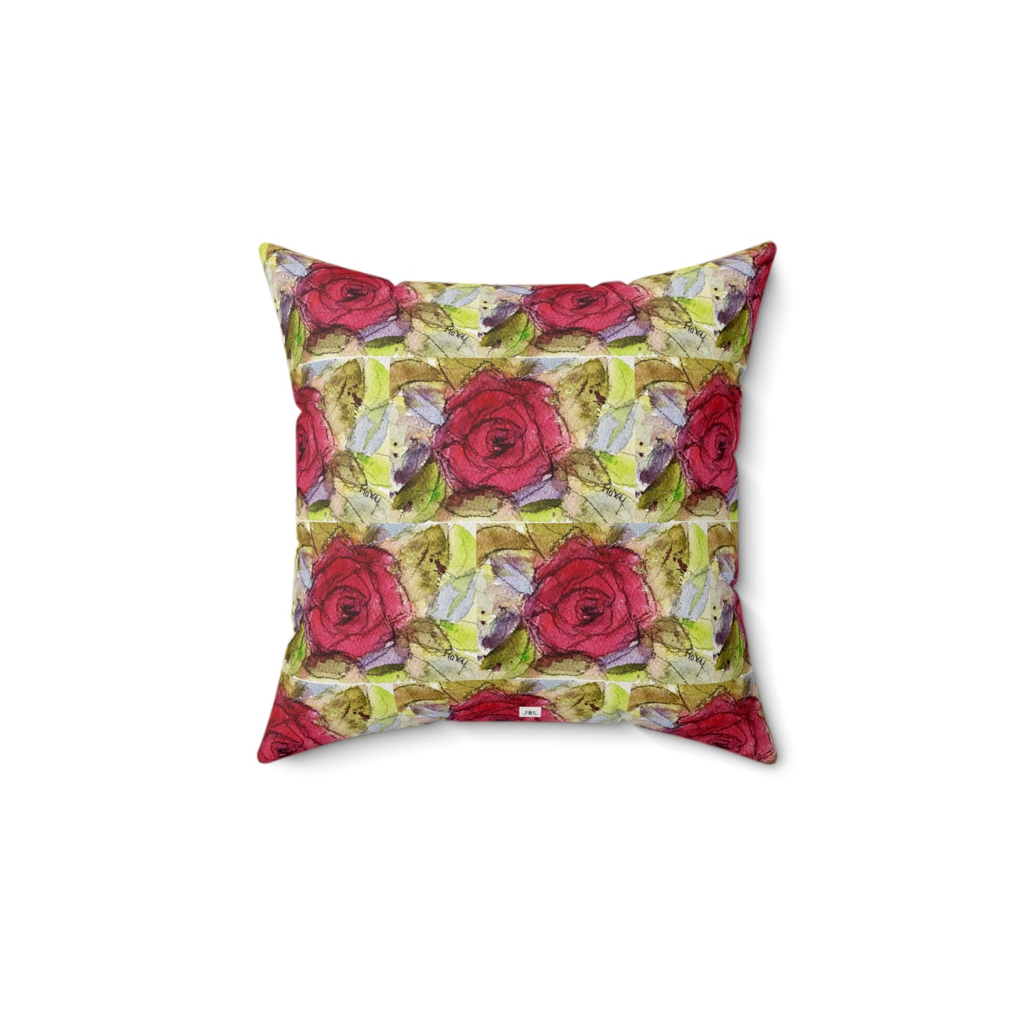 Red Rose Pattern Indoor Spun Polyester Square Pillow