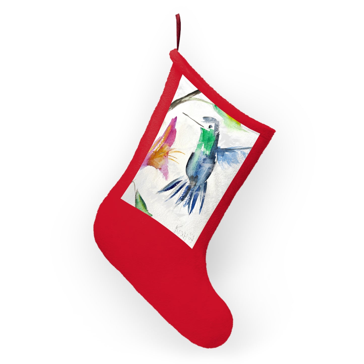 Floaty Blue Hummingbird Christmas Stocking