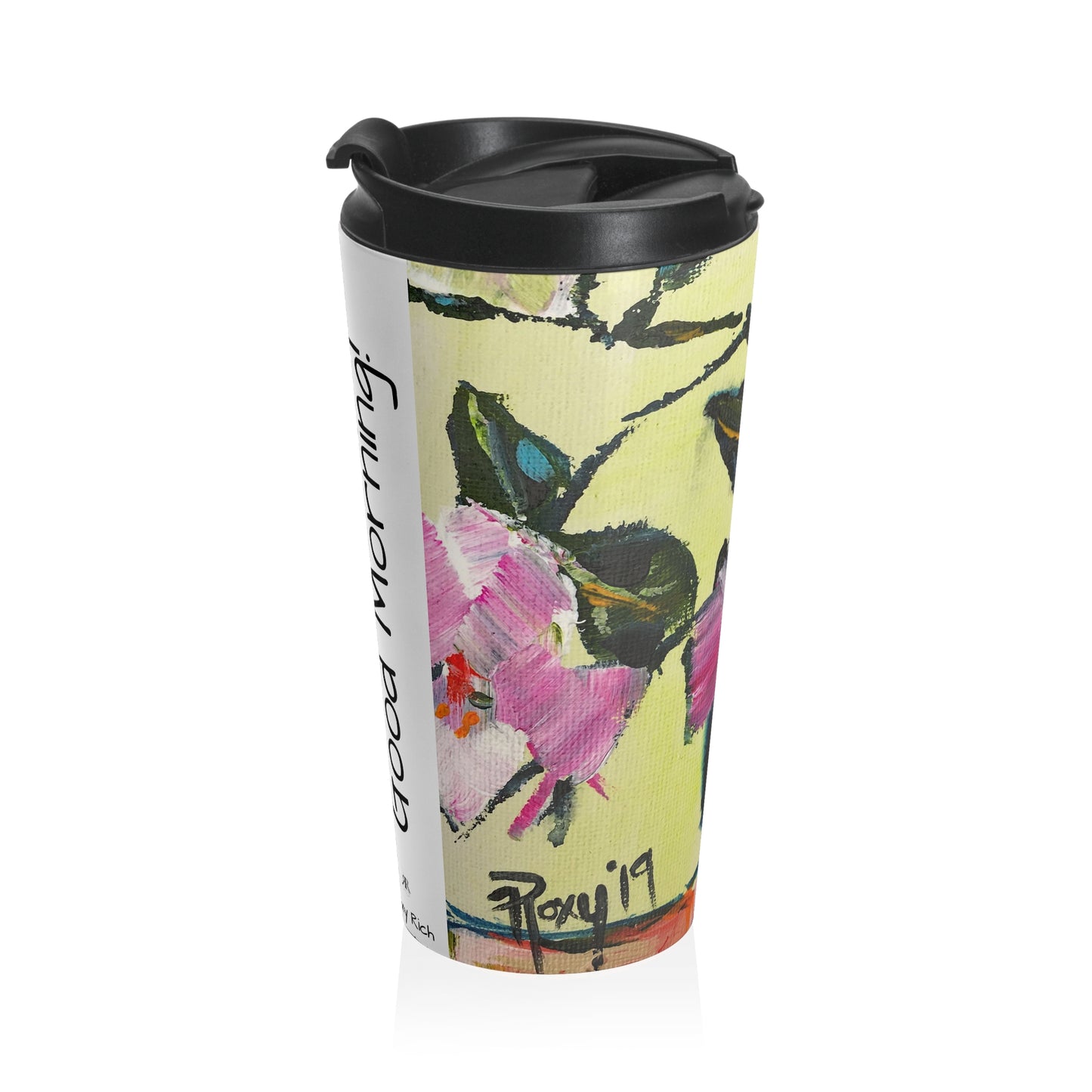Pink Gardenias in a Blue Vase #2 "Good Morning!" Stainless Steel Travel Mug