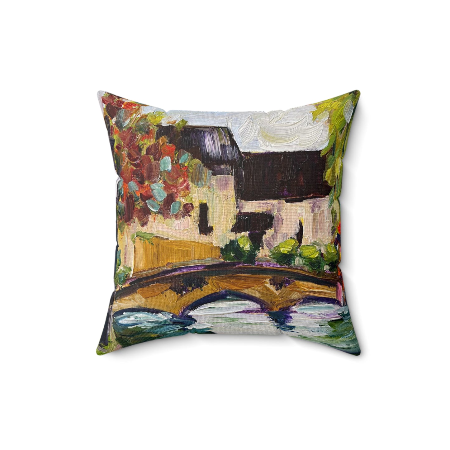 Bourton on the Water in Autumn Cotswolds  Indoor Spun Polyester Square Pillow
