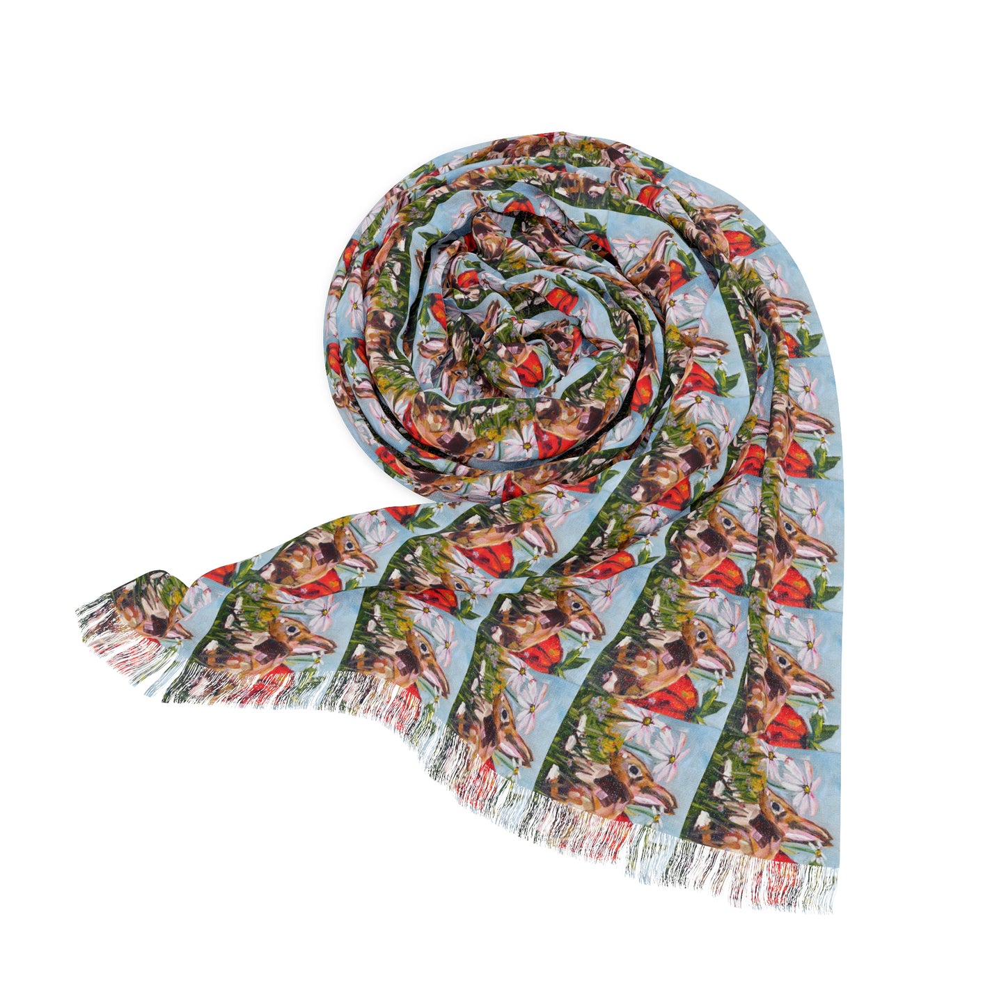 Colorful Scarf — Artistic Lightweight Neck Wrap-  Bunny in the Garden