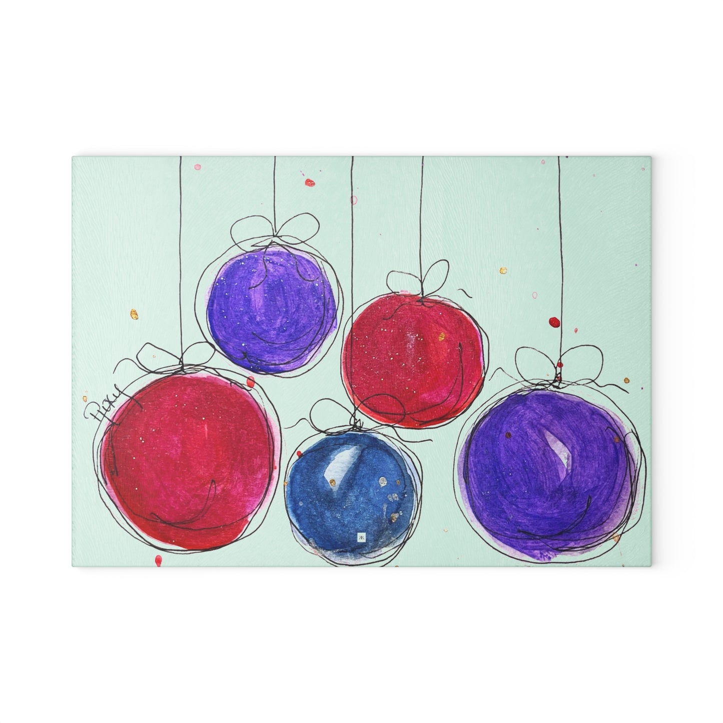 Planche à découper en verre Boules de Noël colorées 2
