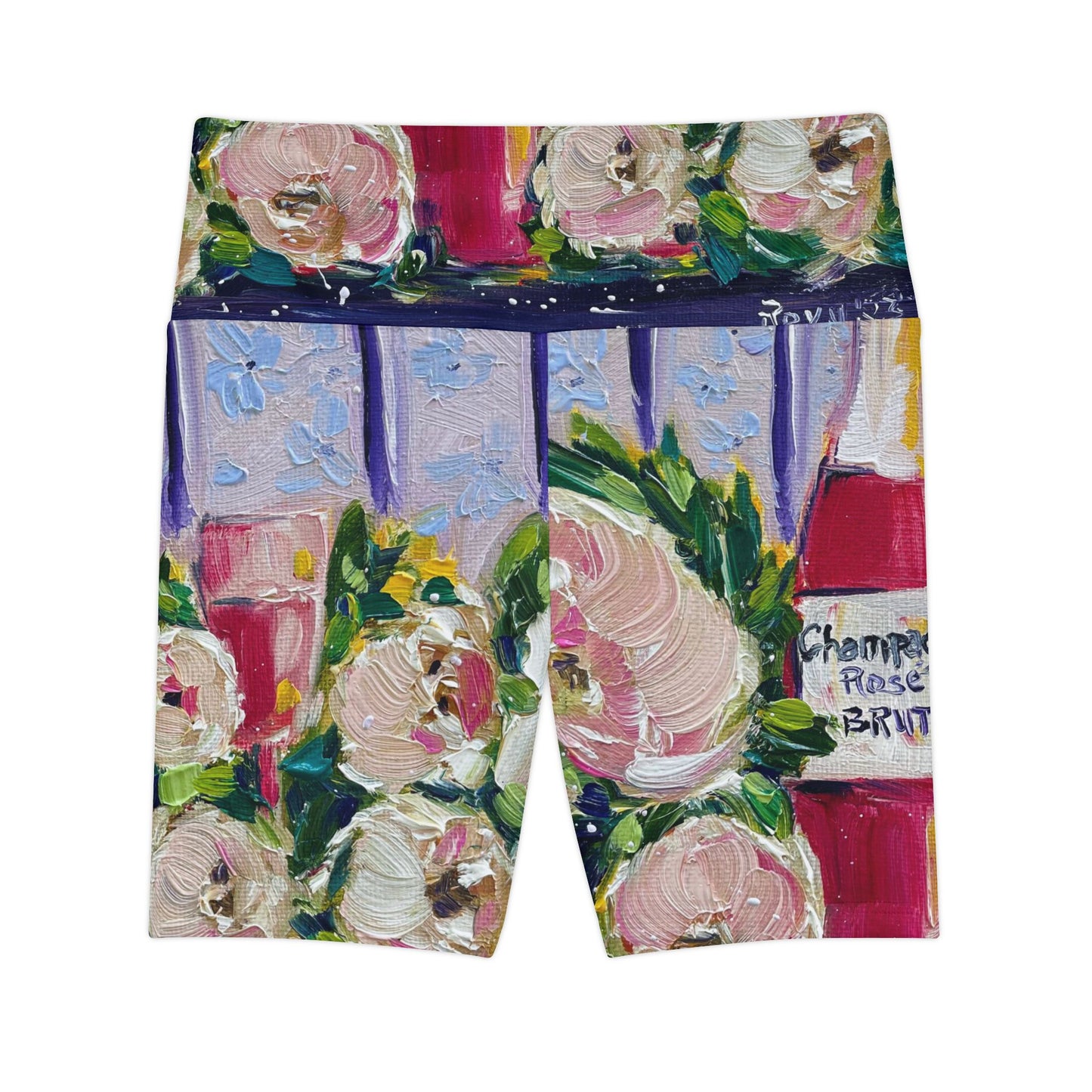 Women's Workout Shorts - Pink Champagne and Peonies