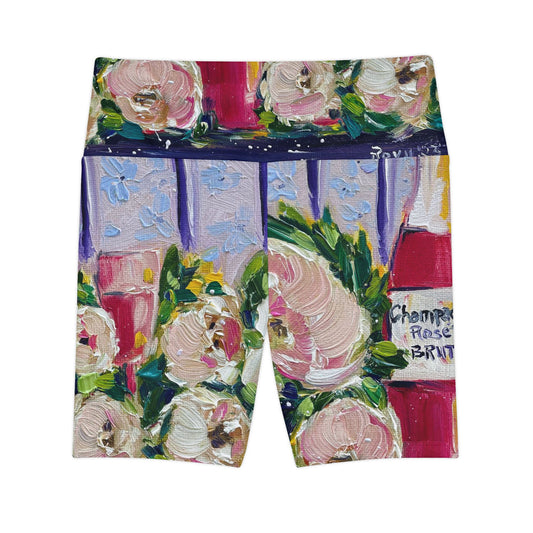 Women's Workout Shorts - Pink Champagne and Peonies