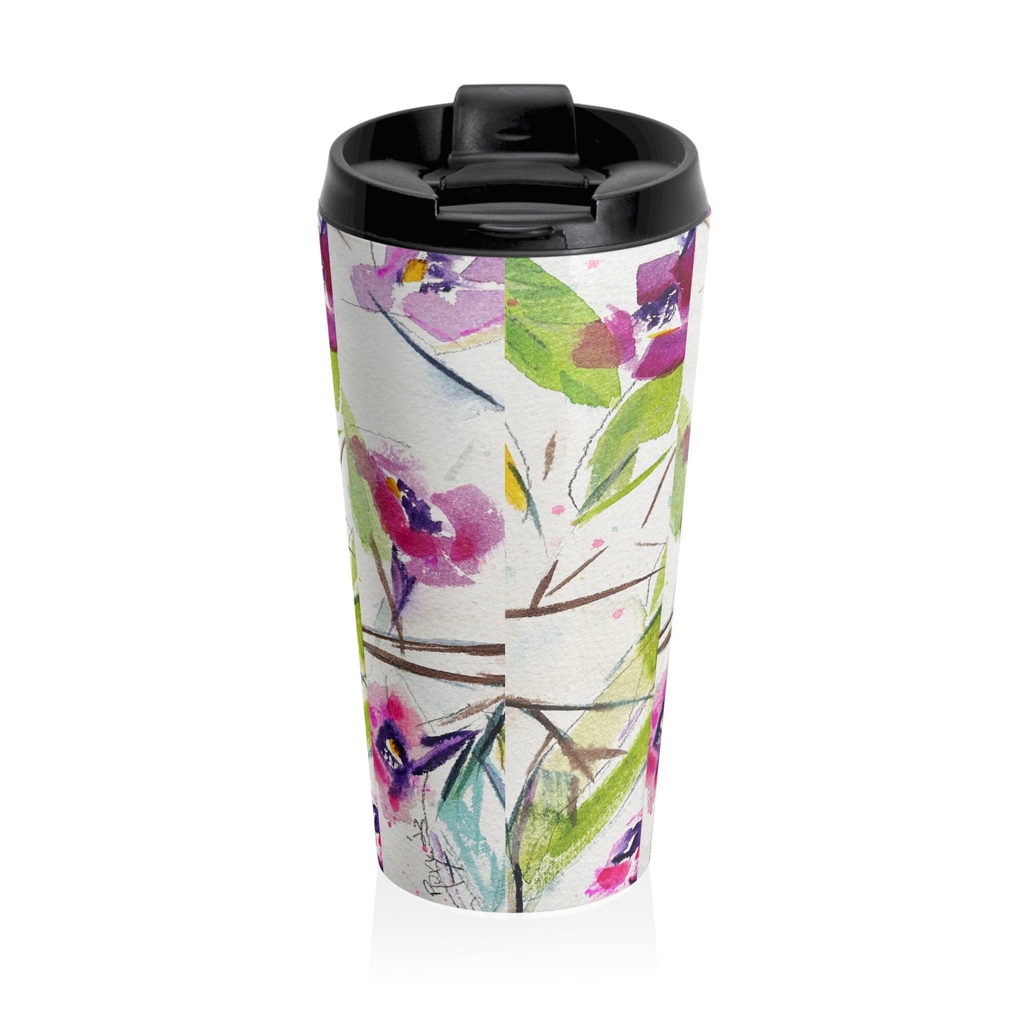 Taza de viaje de acero inoxidable con percha de colibrí