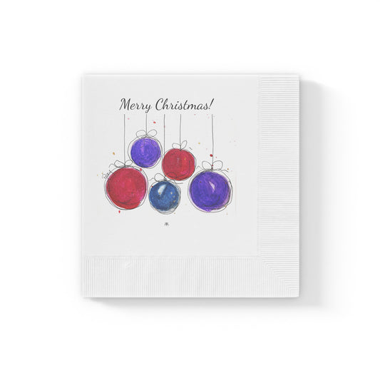 Merry Christmas! Baubles-White Coined Napkins