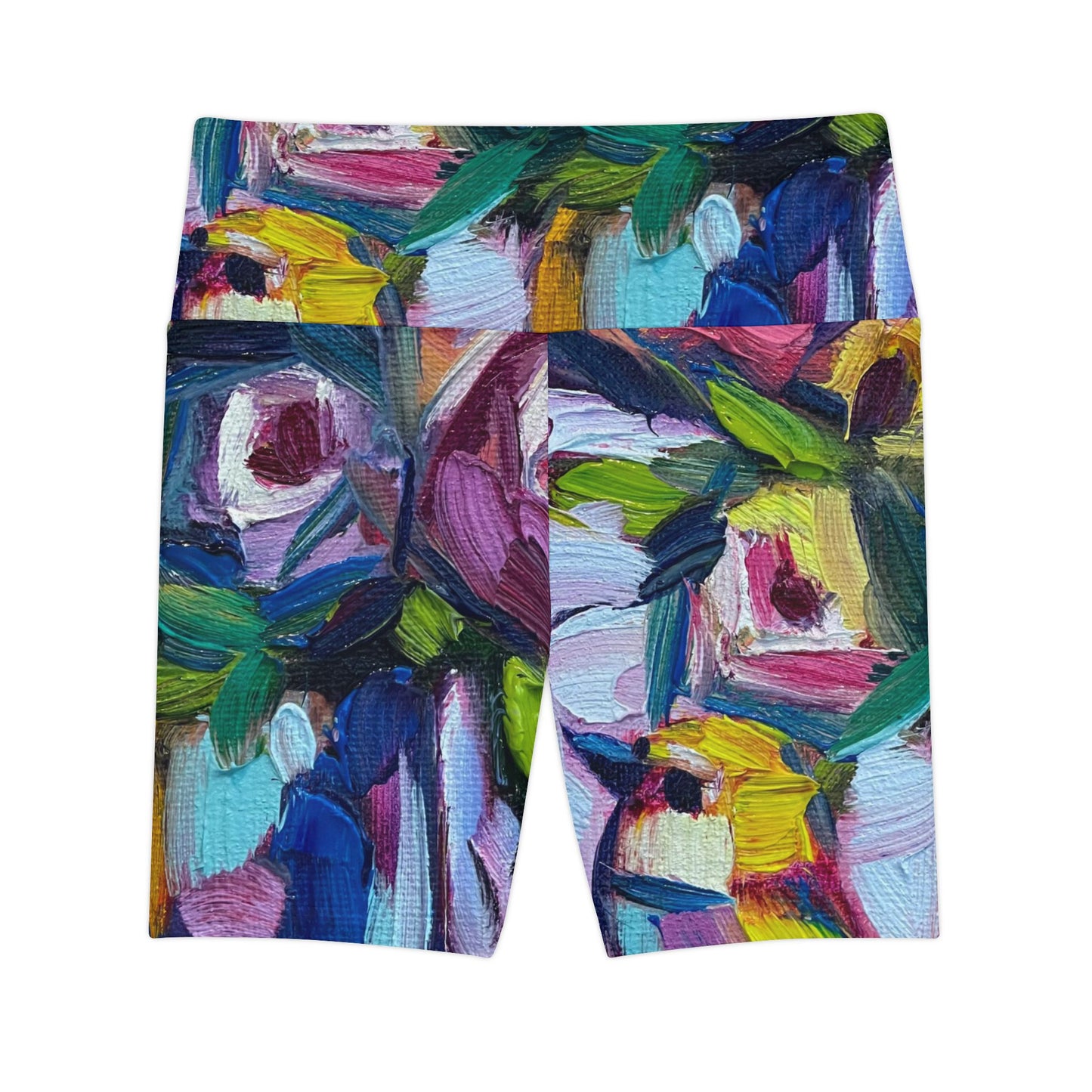 Women's Workout Shorts - Abstract Roses and Tit Bird