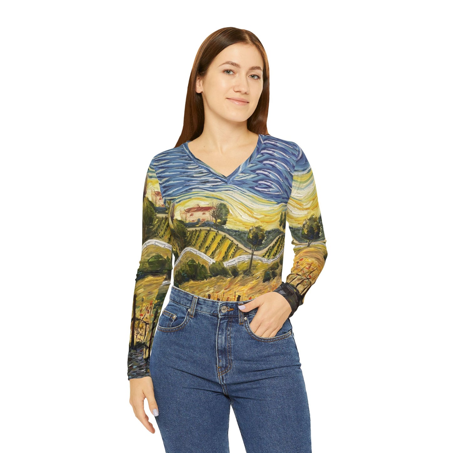 Long Sleeve Shirt-Sunset at the Villa GBV - V-neck Women's