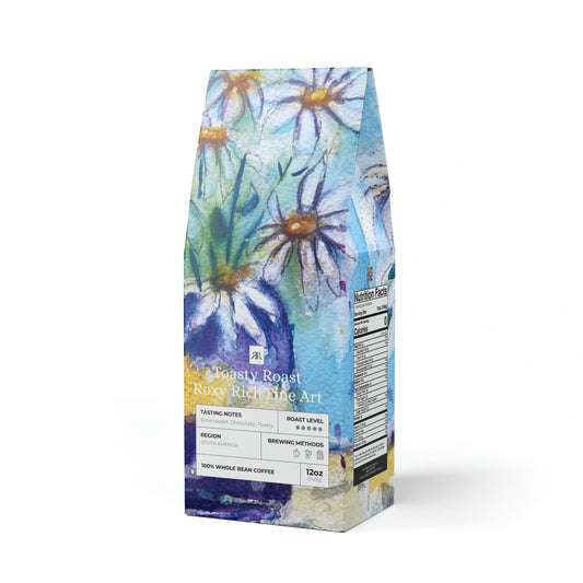 Daisies in a Purple Blue Vase- Toasty Roast Coffee 12.0z Bag