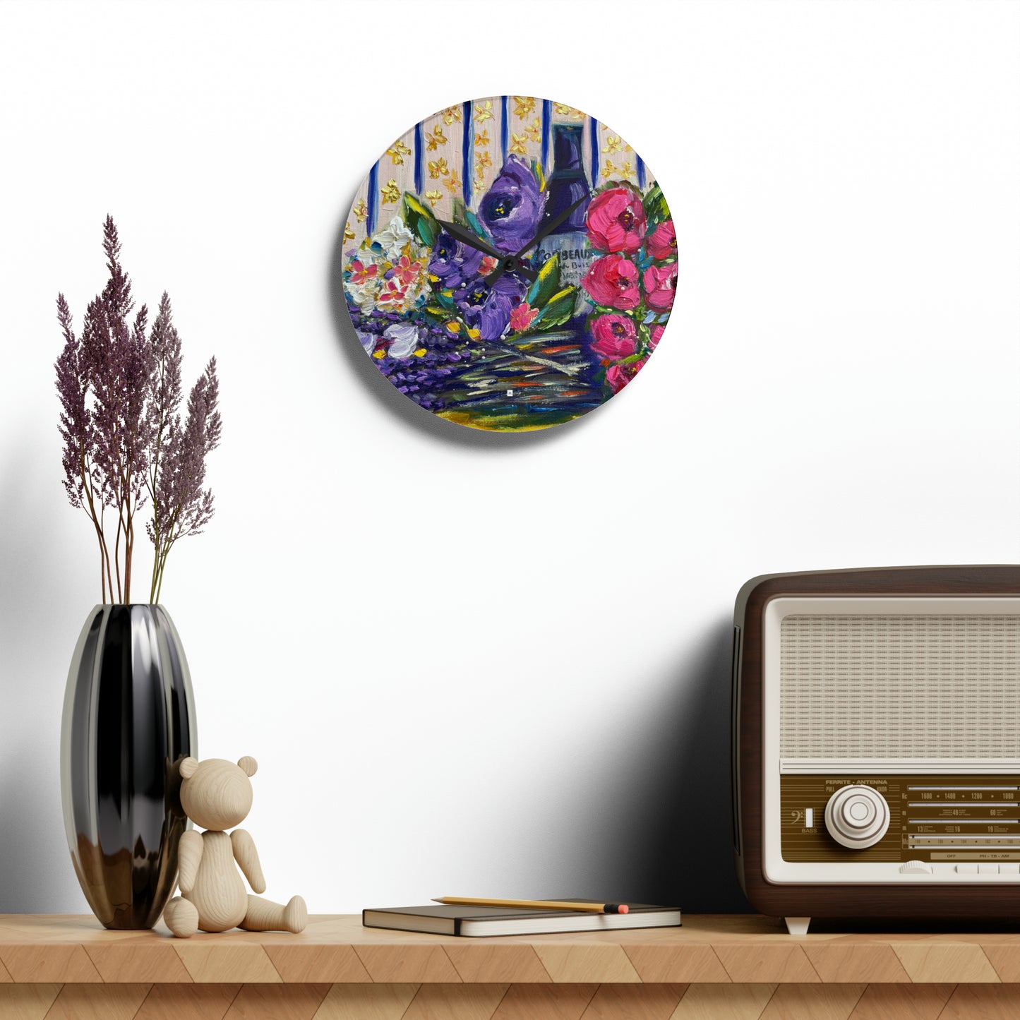 Vin et lavande - Horloge murale en acrylique 