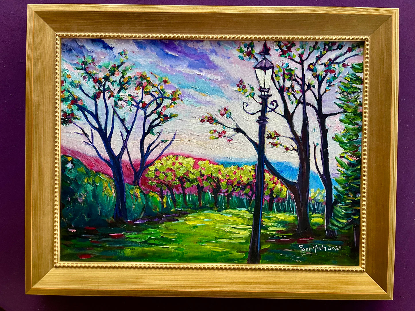 Sundown in Surrey at Stanhill Court-Original Oil Landscape Painting Framed