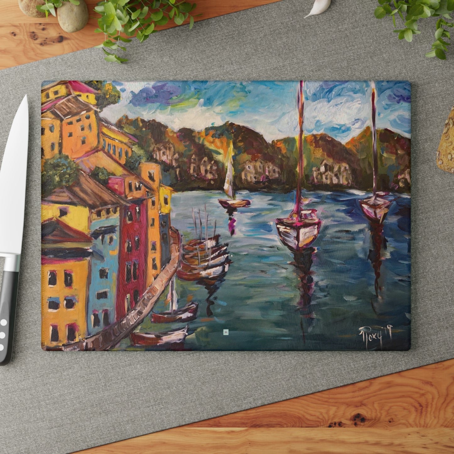 Glass Cutting Board-Portofino Harbor Italy