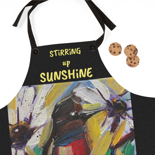 "Stirring up Sunshine" House Finch Art Apron – Vibrant Painterly Kitchen Decor