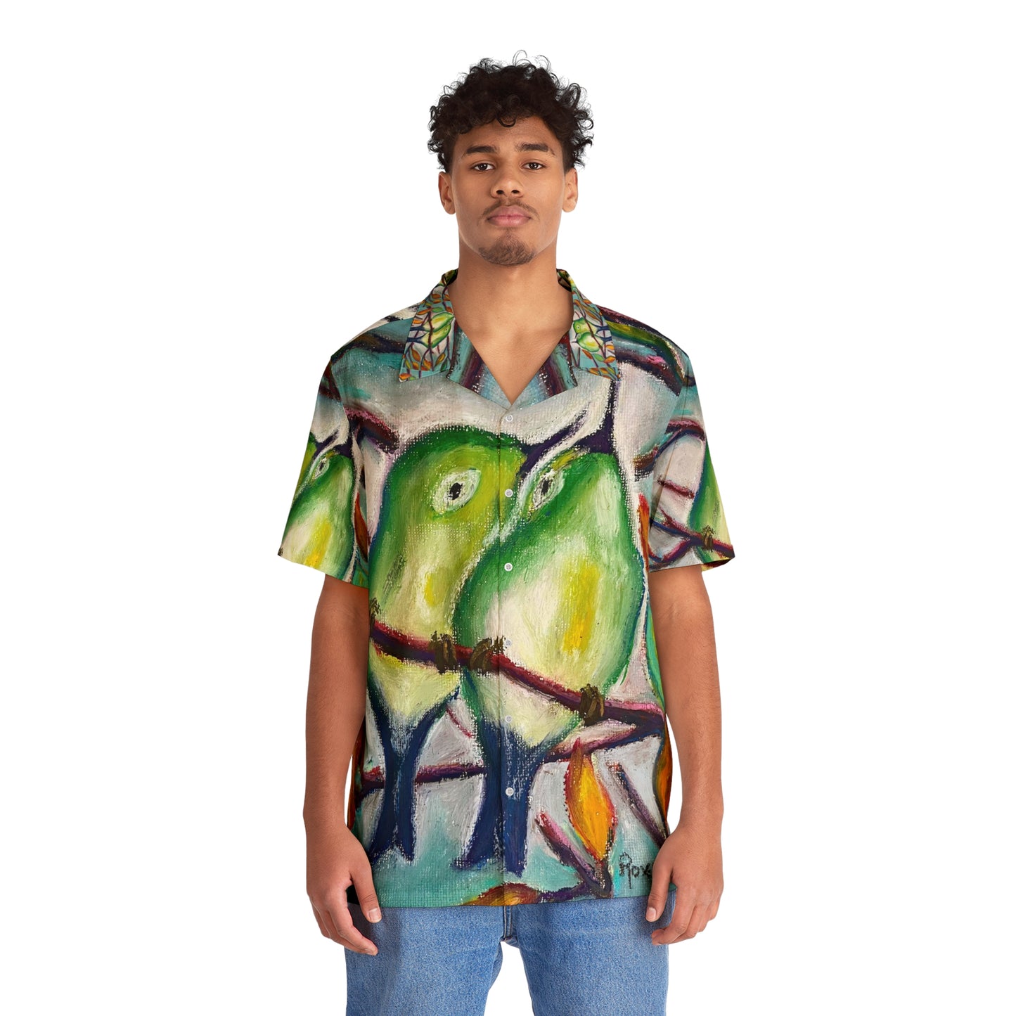 Men's Hawaiian Shirt- Cuddling Warblers